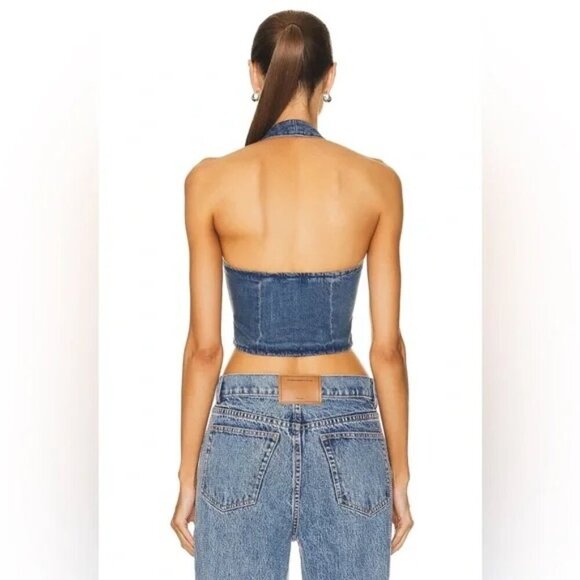 Miaou Denim Halter Top Denim Vest Miaou Dani Halter Crop Top Corset - Picture 7 of 11